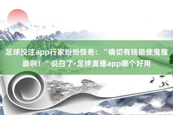足球投注app行家纷纷惊奇：“确切有钱能使鬼推磨啊！”说白了-足球直播app哪个好用